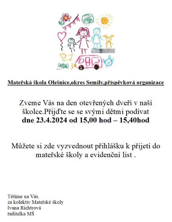 MŠ Olešnice 2024 den otevřených dveří